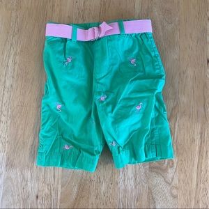 Jillian’s Closet Green Shorts Pink Flamingos Belt